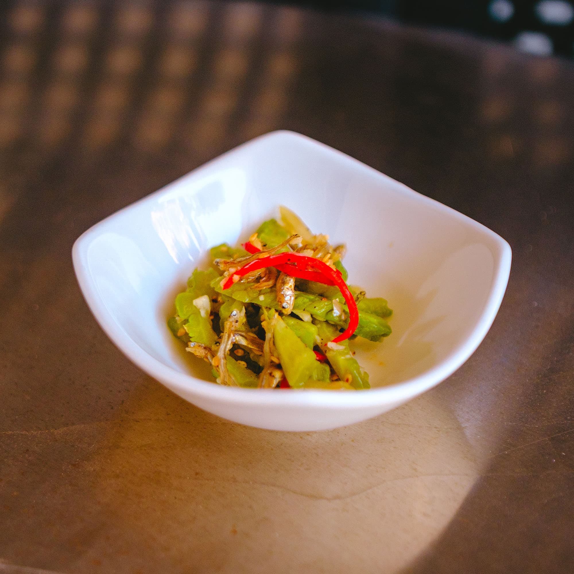Bitter Melon & Anchovy, one of the Korean side dishes at Sagori